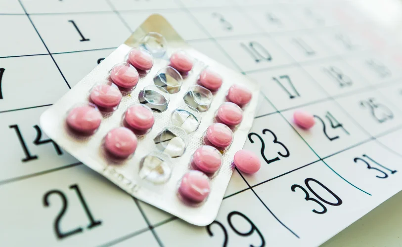 Pill blister packs on a calendar